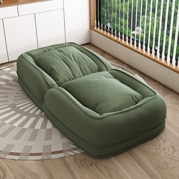 English Elm Upholstered Foldable Lazy Sofa Bed with 5 Recline Positions, Corduroy Tatami Chair with Pillows—Comfortable Space-Saving Lounge for Living Room and Bedroom Green W2699P324229