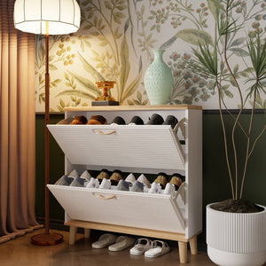 English Elm Shoes Storage Cabinet Slim Flip Door Entryway Organizer with Natural Wood Legs 16 Pairs W3166P268388