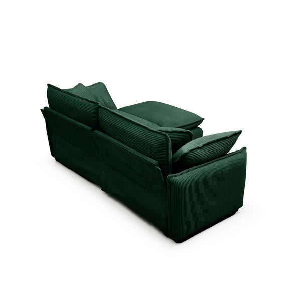 English Elm Two-Seater Sofa With Ottoman - Stylish L-Shaped Green Corduroy Couch For Small Spaces & Comfort W714S00730-GIGA