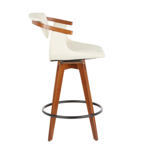 English Elm Oracle Mid-Century Counter Stool with Walnut Bamboo Frame, Faux Leather Upholstery, 360° Swivel Cream B202P222093