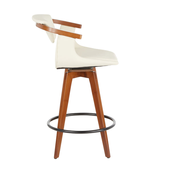 English Elm Oracle Mid-Century Counter Stool with Walnut Bamboo Frame, Faux Leather Upholstery, 360° Swivel Cream B202P222093