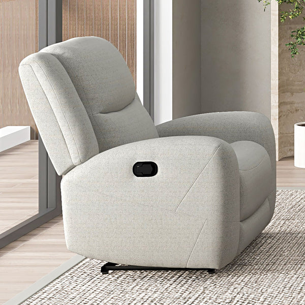 English Elm Beige Manual Recliner - Transitional Style With High-Density Foam, Contoured Arms & Wide Seat Comfort B2741P385046