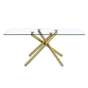 English Elm Large Rectangular Glass Dining Table For 4-8 People, Modern Design With Gold Metal Legs & Durability W1151S03180