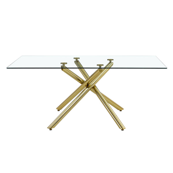 English Elm Large Rectangular Glass Dining Table For 4-8 People, Modern Design With Gold Metal Legs & Durability W1151S03180