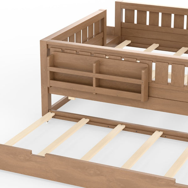 English Elm Queen Bunk Bed with Trundle Solid Pine Kids Car Themed Frame Built-in Bookshelf Natural W1580S00564