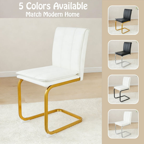 English Elm Modern Pu Leather Cantilever Dining Chairs Set of 4 with Steel Arc Frame for Kitchen White+Gold W5123P454212