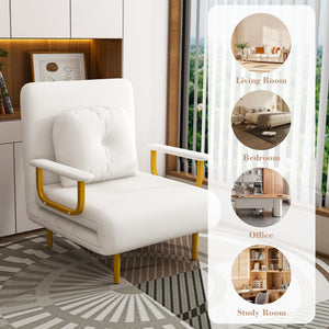 English Elm Folding Sofa Bed Convertible Chair with 5-Position Backrest, High-Density Foam, Durable Iron Frame, Space-Saving Sleeper White W2700P319131