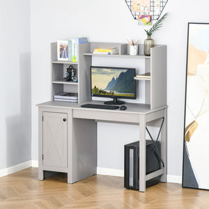 English Elm Homcom Farmhouse Computer Desk With Hutch & Storage - Rustic Home Office Solution In Light Grey W2225P217269