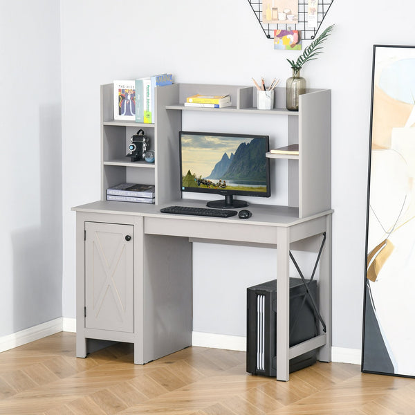 English Elm Homcom Farmhouse Computer Desk With Hutch & Storage - Rustic Home Office Solution In Light Grey W2225P217269