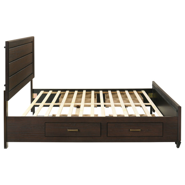 English Elm Ridgeview Dark Cocoa King Storage Panel Bed with Built-In Drawers, Slatted Ventilation & Modern Grain Finish B062S00689