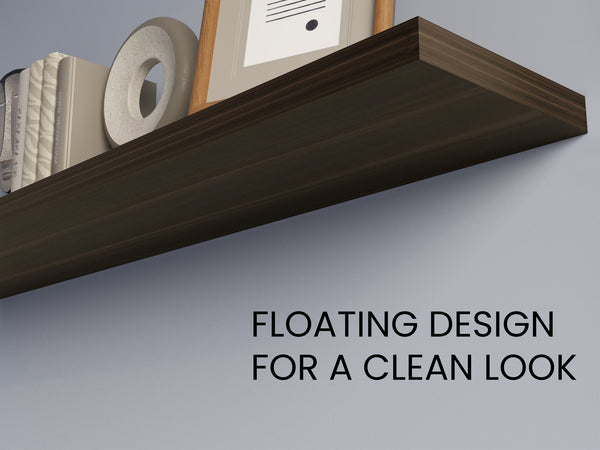 English Elm Greer Floating Shelf Melamine Set of 2 — Modern Minimalist Wall-Mounted Shelves for Home Office Dark Oak 47.2 L x 10.2 W x 3.5 H B128P375283