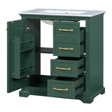 English Elm 30" Bathroom Vanity With Sink, One Package, Green Bathroom Cabinet With Drawers, Solid Frame and Mdf Board