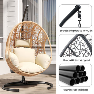 English Elm 42 Inch Wide Hanging Egg Chair Pe Rattan Patio Swing with 400lb Capacity Cushioned Seat W3979S00008