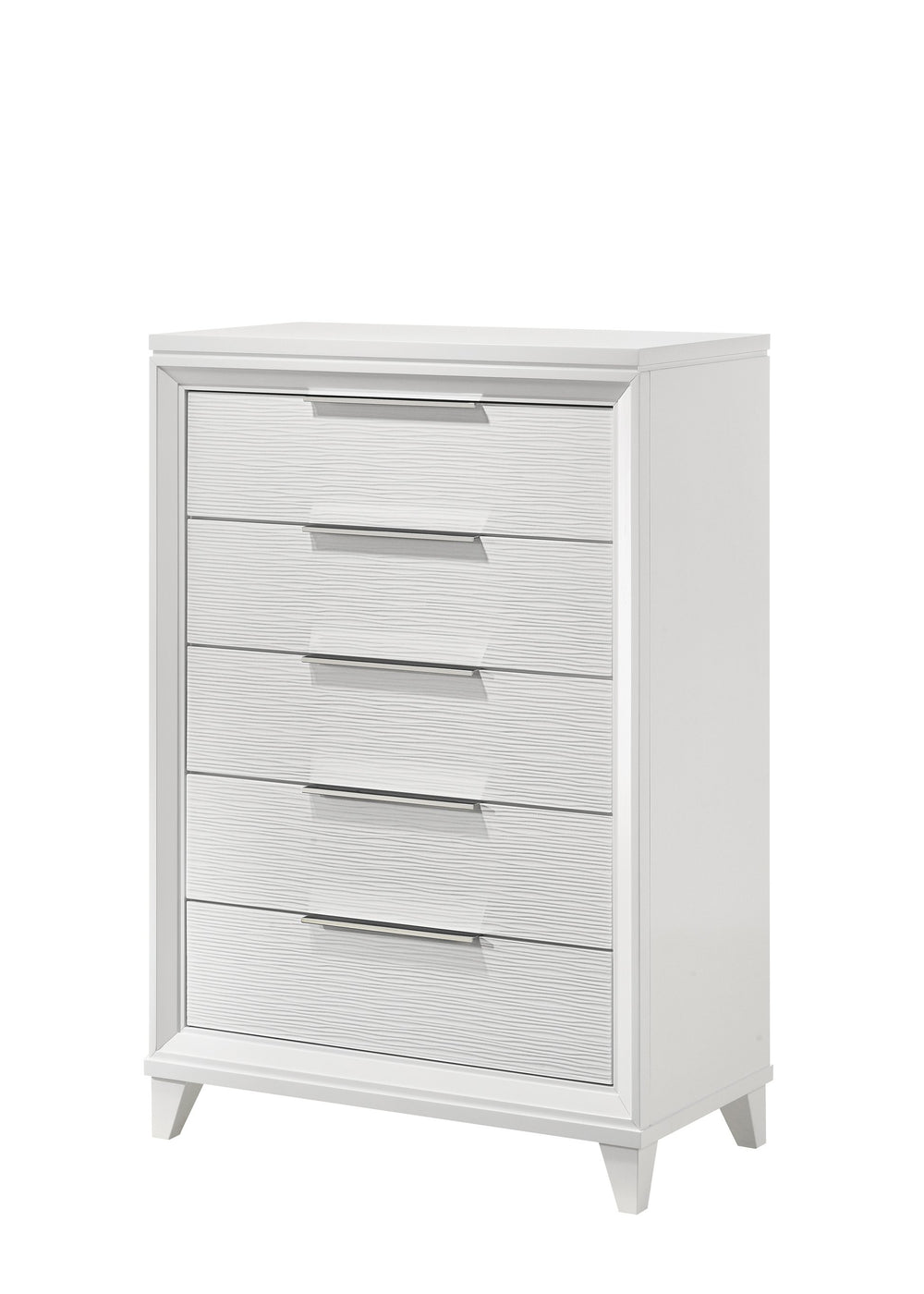 English Elm Contemporary White Textured 5-Drawer Tall Chest Solid Wood Bedroom Storage with Tapered Feet, Easy Assembly B2741P320865