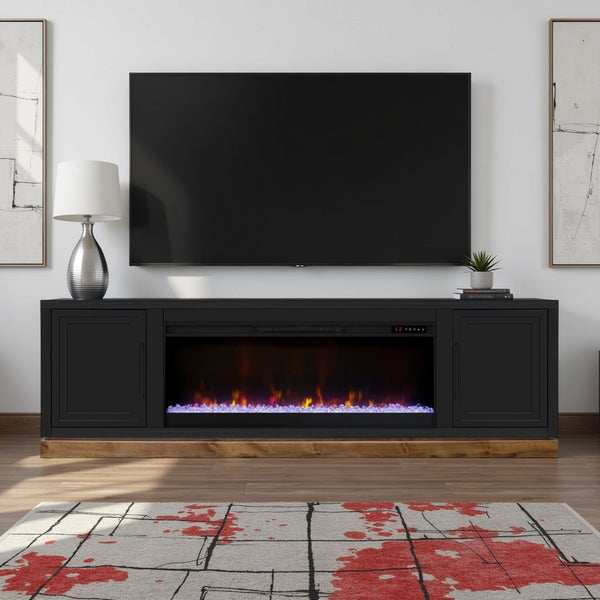 English Elm Nora 81 Inch Fireplace TV Stand with 42" Electric Insert, Two-Tone Alder & Poplar Craftsmanship Black B108P345198