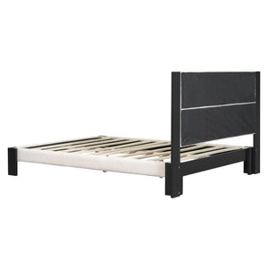 English Elm Christopher Knight Home® - Boucle Queen Upholstered Bed Frame with Square-Stitched Headboard, Beige Fabric & Black Legs - Cozy Platform Design N758Q545253A