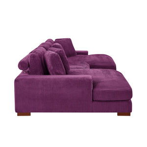 English Elm Large Corduroy Double Chaise Sectional Sofa with Lumbar Support for Spacious Living Rooms Purple B2748S00019
