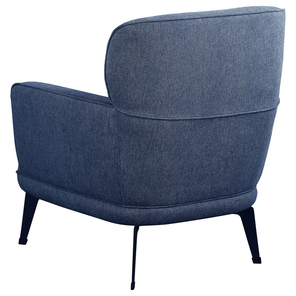 English Elm 1pc Modern Transitional Upholstered Crescent Arm Accent Chair with Rounded Track Arms and Metal Legs Blue 35 L x 31.25 W x 29 H B011P306686