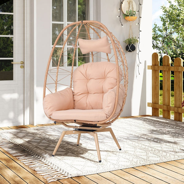 English Elm Oversized Swivel Rattan Egg Chair with Plush Cushions for Patio or Indoor Lounging T5880P501004