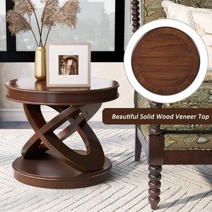 English Elm Retro Solid Wood Coffee Table Set 3-Piece with 44" Oval Coffee Table & Round End Tables, Sturdy X-Legs, Waterproof Surface Walnut W1202S00011