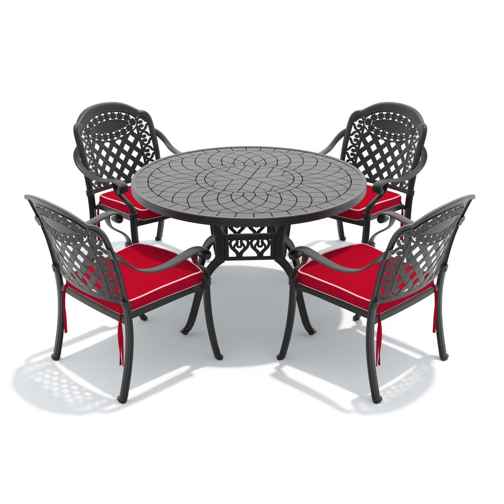 English Elm 5-piece Cast Aluminum Outdoor Dining Set with Carved Relief Frame and Cushioned Seats W1710S00635
