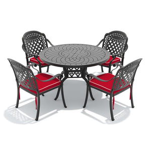 English Elm 5-piece Cast Aluminum Outdoor Dining Set with Carved Relief Frame and Cushioned Seats W1710S00635