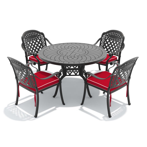 English Elm 5-piece Cast Aluminum Outdoor Dining Set with Carved Relief Frame and Cushioned Seats W1710S00635