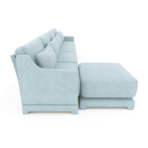 English Elm Four-Seater Sofa Set With Movable Ottoman, Ergonomic Chenille Design, Sky Blue For Stylish Living Spaces W714S01211