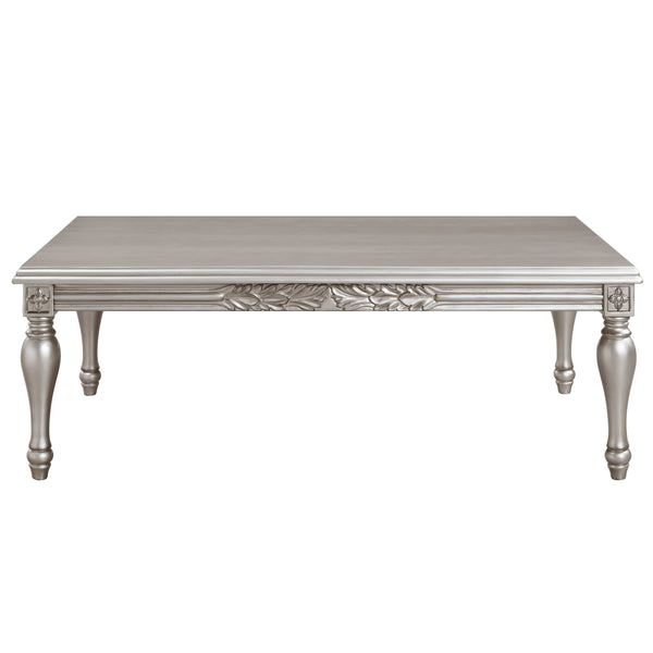 English Elm Platinum Coffee Table with Floral Apron Trim and Turned Wood Legs, Easy Assembly, Classic Charm B062P209102