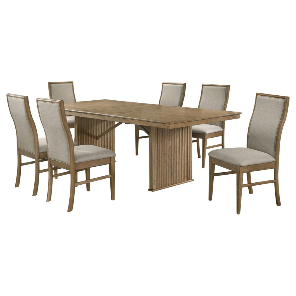 English Elm Dreydon Reeded Rubberwood Extendable Dining Set Seats Six in Farmhouse Style B062S01781