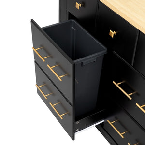 English Elm K&k Rolling Kitchen Island Six Drawers Drop Leaf Built-in Charging Vintage Style Black N707S307292B