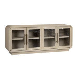 Crestview Collection Transitional Media Credenza - Elegant Tan Finish With Glass Doors, Storage Shelves & Cable Management Tan Solid Wood Cvfdr1213