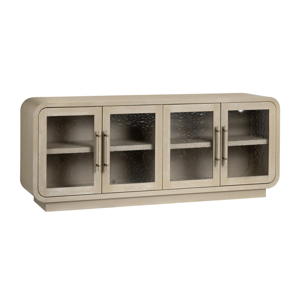 Crestview Collection Transitional Media Credenza - Elegant Tan Finish With Glass Doors, Storage Shelves & Cable Management Tan Solid Wood Cvfdr1213