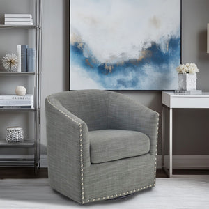 JLA Home Madison Park - Upholstered Swivel Barrel Chair with Nailheads and 360° Smooth Rotation, Plush Foam Comfort Grey MP103-1071