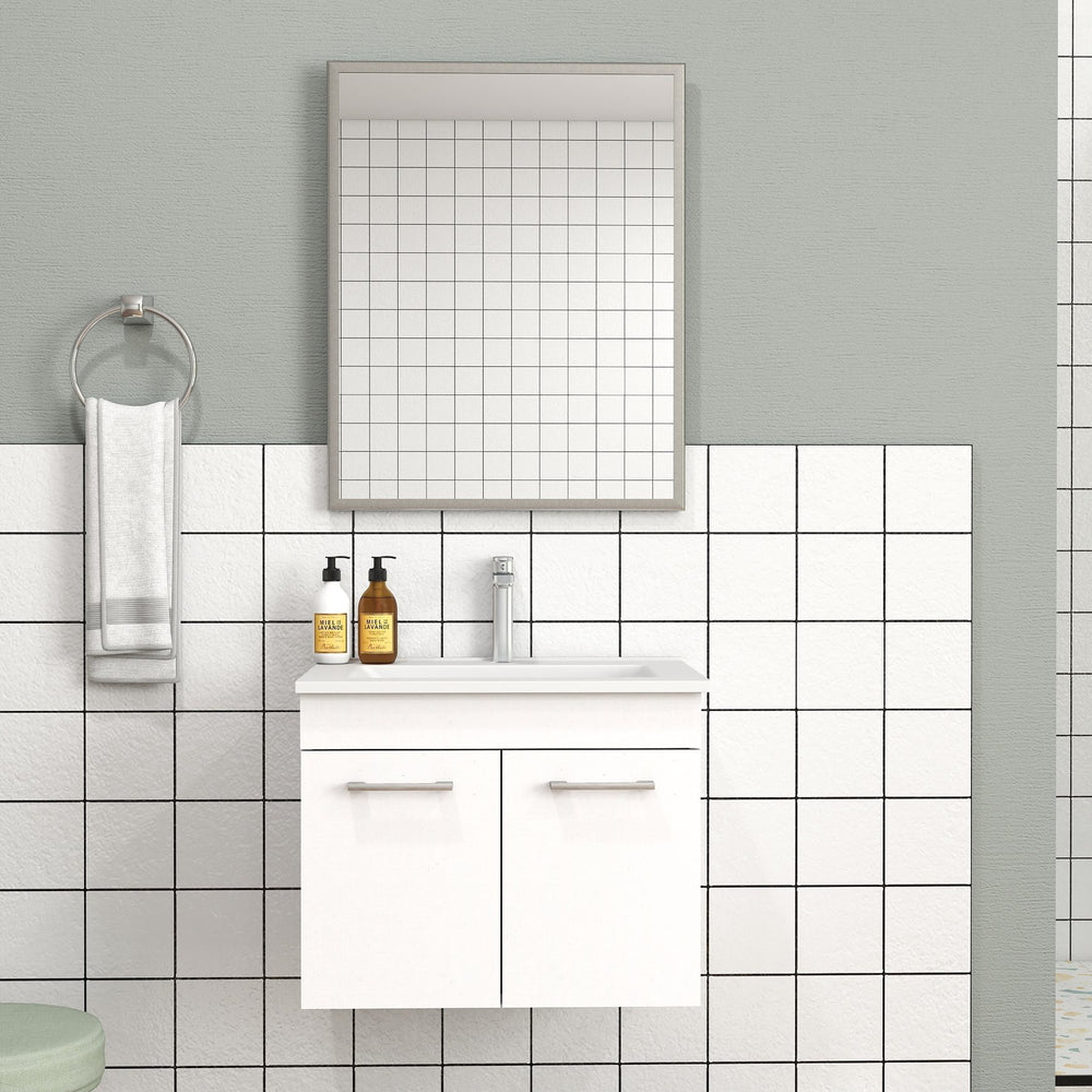 English Elm 24-Inch Wall-Mounted Bathroom Vanity With Sink, Mirror, Soft-Close Doors & Sleek Storage Solutions W3151S00025
