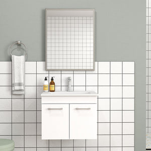 English Elm 24-Inch Wall-Mounted Bathroom Vanity With Sink, Mirror, Soft-Close Doors & Sleek Storage Solutions W3151S00025