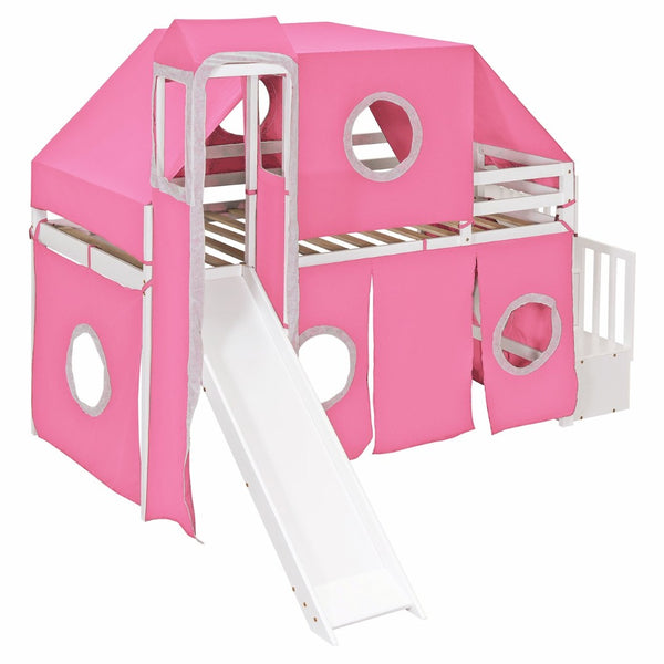 English Elm Twin Castle Loft Bed with Play Tower Pinewood Frame for Kids Bedroom Storybook LT000568AAH-1