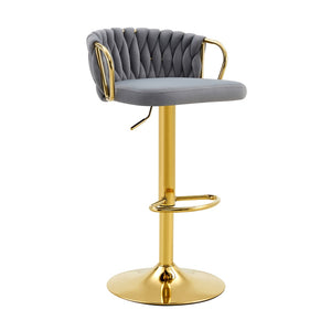 English Elm Set of 2 Velvet Swivel Barstools with Braided Rope Back and Adjustable Pedestal Base Gold,Gray W3875P383914