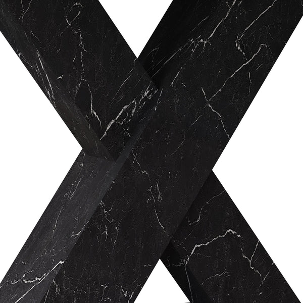 English Elm Modern Rectangle Dining Table - Stretchable White Marble Top With Black X-Leg Design For Stylish Dining W757P242764