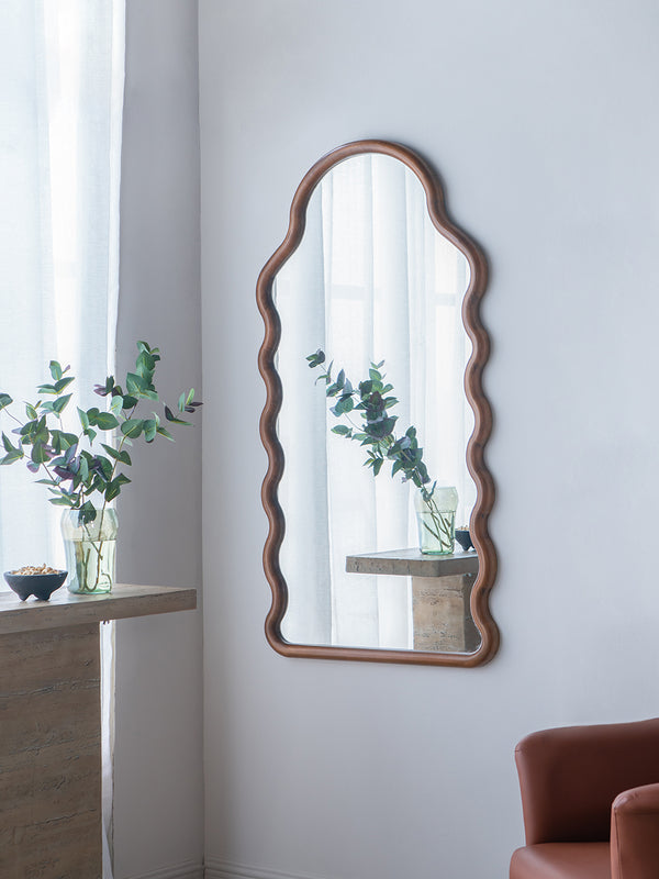 English Elm 30x1.5x55" Reinvented Arch Wood Mirror with Solid Pine Frame, Full-Length Curved Design for Stylish Rooms W2078P235046