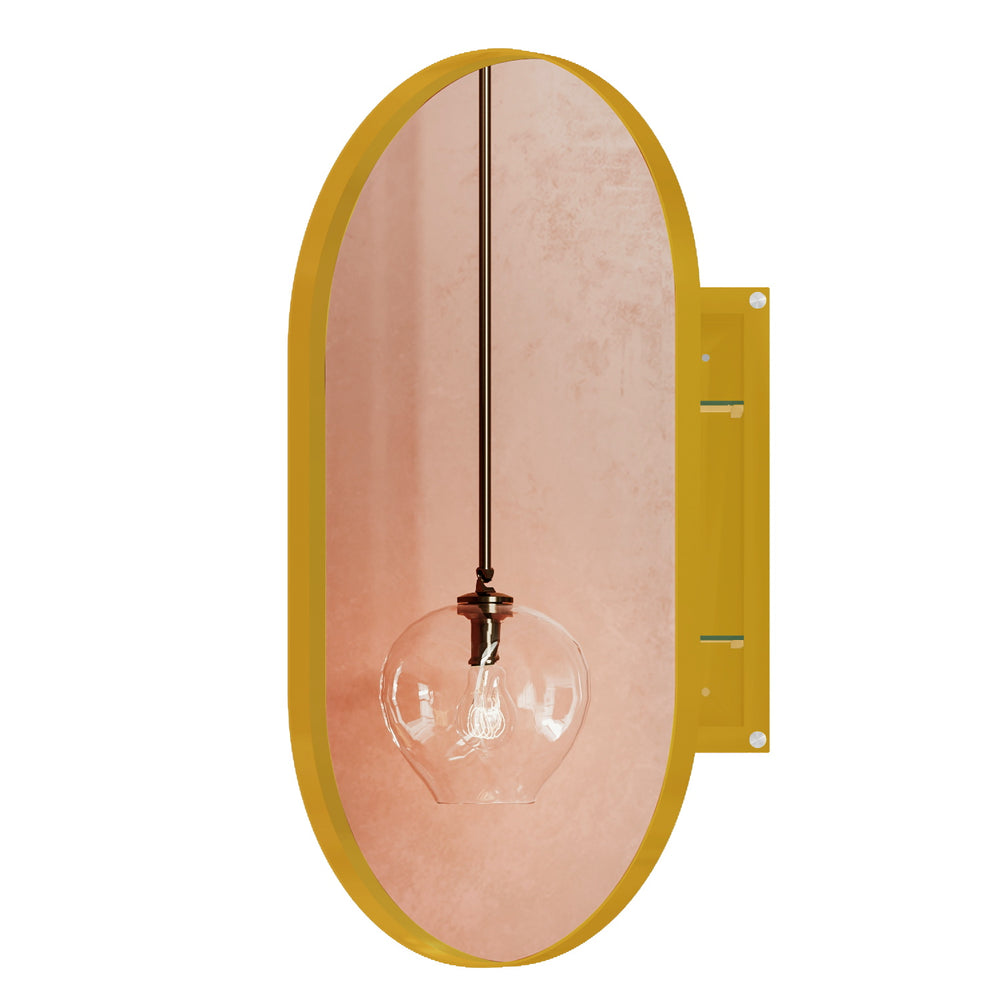 English Elm 20x34 Oval Recessed Gold Medicine Cabinet with Mirror, Metal Frame, Adjustable Shelves, Lux Bath Appeal W1435P210490