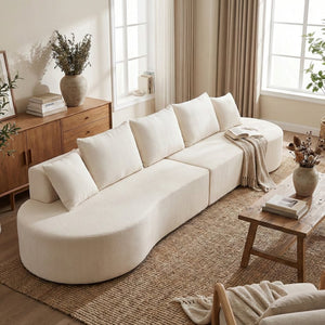English Elm 138.6" Curved Modular Sectional Sofa Low Profile High Density Foam Living Room Lounge Beige N767P366006B