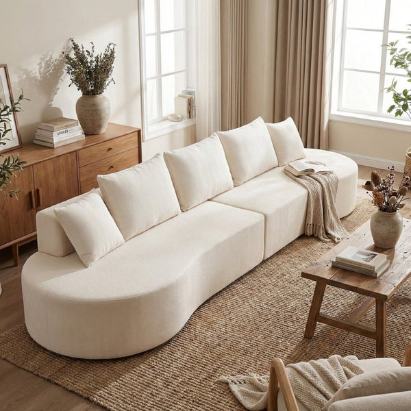 English Elm 138.6" Curved Modular Sectional Sofa Low Profile High Density Foam Living Room Lounge Beige N767P366006B