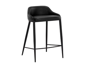 Sunpan Astra Counter Stool - Modern Faux Leather Design with Strong Iron Legs for Stylish Comfort Black / Nightfall Black