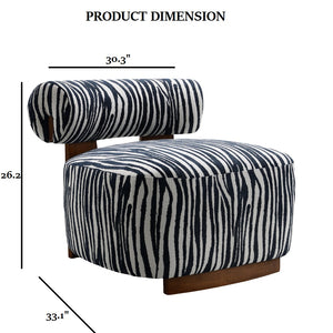 English Elm Contemporary Sculpted Barrel-Back Arm Chair with Smooth Casters, Neutral Textured Upholstery, Stylish Accent Seating Blue 31 L x 34 W x 27 H B2741P401385