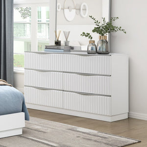 English Elm Luxurious Pearl White Six Drawer Dresser Glam Bedroom Storage Textured Panels B011P455645