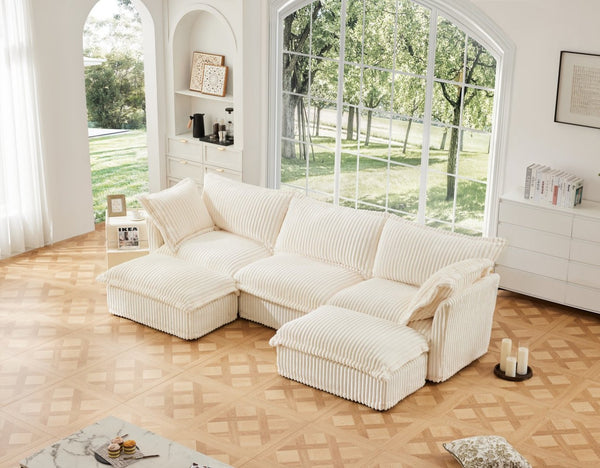 English Elm Slipcovered U-Shape Sectional Sofa – Modular Deep Seat Couch With Plush Pillows For Ultimate Comfort W3041S00023-GIGA