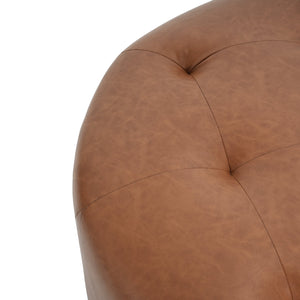 English Elm Christopher Knight Home® - Upholstered Round Button Tufted Ottoman in Orange/Dark Brown PU Leather — Plush Foam, Pocket Coil Comfort N757P233408T