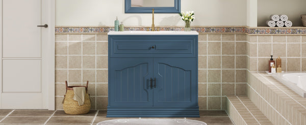 English Elm 36" Luxurious Bathroom Vanity with Ceramic Sink and Soft-Close Doors, Solid Wood Frame, Adjustable Shelves Blue N710P288944C
