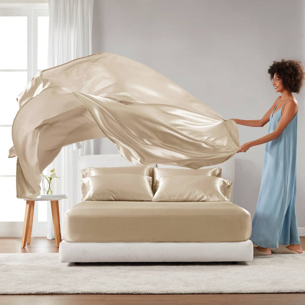 English Elm Satin Luxury Sheet Set For California King Beds – Silky Smooth Comfort & Elegant Style Upgrade B035P294206-GIGA